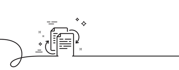 Poster - documents workflow line icon. continuous one line with curl. doc file page sign. bureaucracy symbol.