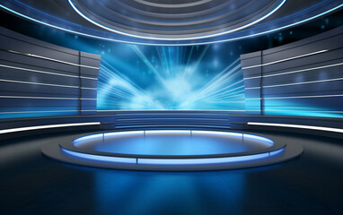Wall Mural - 3D Virtual TV Studio News, Backdrop For TV Shows .TV On Wall.3D Virtual News Studio Background,3d illustration