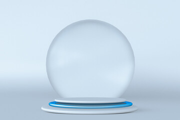 Poster - White blue pedestal or podium stand on clean background. Modern minimal display. 3D rendering.