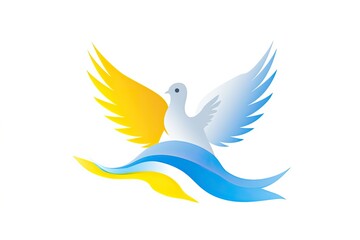 Wall Mural - Dove as a symbol of peace, in the style of light blue and yellow on white background, Ukrainian conflict peace concept