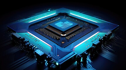 Microprocessor, neon. AI generation