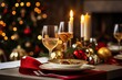 festive christmas dinner setting. Seasonal holiday dining background | Generative AI