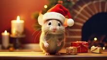 Generative Ai Illustration Of A Cute Mouse With Christmas Presents