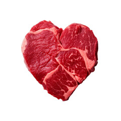 Wall Mural - A heart made of raw beef, steak isolated on a transparent background