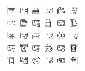 Poster - credit card icons. vector line icons set. black outline stroke symbols