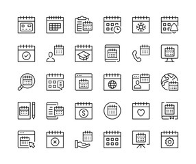 Fototapete - Calendar icons. Vector line icons set. Event, appointment, schedule, time management concepts. Black outline stroke symbols