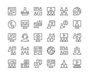 Fototapete - Online conference icons. Vector line icons set. Video call, internet event, online meeting concepts. Black outline stroke symbols