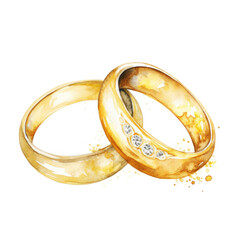 Wall Mural - Gold Wedding Rings Watercolor Painting on White Background