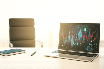 Aufkleber - Abstract creative financial graph on modern laptop monitor, forex and investment concept. 3D Rendering