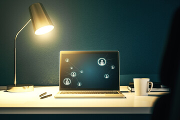 Poster - Modern computer screen with social network media concept. 3D Rendering