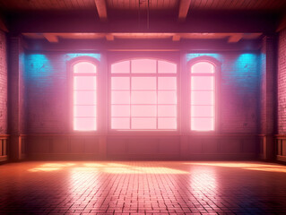 Poster - Illuminated interior with brick walls and floor. Generative AI