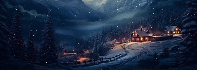 Wall Mural - Christmas house in the snowy mountains. Generative AI