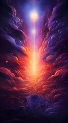 Wall Mural - Astral fantasy sci fi landscape with laser beam hd phone wallpaper, ai generated