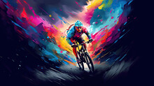 A Man Riding A Bike Through The Stream Of Paint