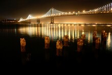 Bay Bridge Illuminated At Night, San Francisco, California, USA