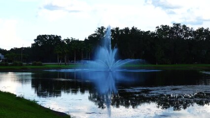 Wall Mural - Beautiful lake and fountain in a Florida community	