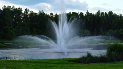 Wall Mural - Beautiful lake and fountain in a Florida community	