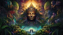 The Ethereal Amazon Spirit Surfaces During Shamanic Journeys, Unlocking Mysticism With Ayahuasca. Generative AI