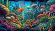 Diverse coral ecosystems . Fantasy concept , Illustration painting.