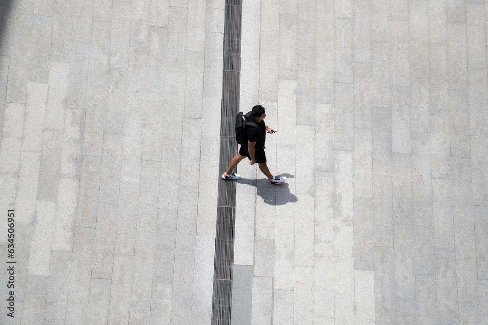 Top view crowd of people walks on a business street pedestrian in the ...