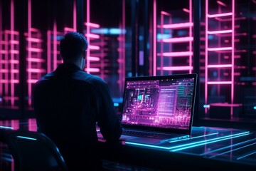 Poster - Generative AI : Shot of IT Specialist Using Laptop in Data Center