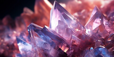 Aufkleber - Generative AI : Natural cluster of Amethyst, violet variety of quartz close up macro with reflection on black surface background