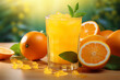 Generative AI Image of a Glass of Fresh Orange Juice with Vitamin on Bright Background