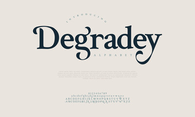 Wall Mural - Degradey premium luxury elegant alphabet letters and numbers. Elegant wedding typography classic serif font decorative vintage retro. Creative vector illustration