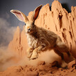 A spirited jackrabbit showcases its agility and alertness in the desert.