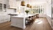 © visoot - Gorgeous luxury kitchen boasting and wooden floor, with kitchen counter.