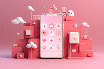 Aufkleber - sleek mobile design. heart-themed app icons on pink screen for online romance.