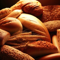 Wall Mural - Delicious Fresh Mix of  Bread Food Concept Photo