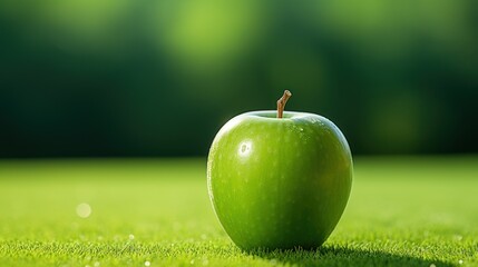 Wall Mural - Fresh apple with green background