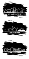 Canvas Print - Cedar Falls, Council Bluffs and Cedar Rapids Iowa City Skyline Silhouette Set.