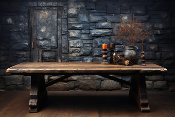 Poster - old oak wooden table Photography  Generative AI technology.
