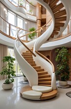 Concept Of A Wooden Spiral Staircase (Generative AI)