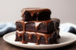 stack of brownies with dripping chocolte sauce, generative ai