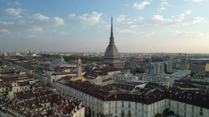 Wall Mural - The drone aerial footage of Turin city centre with Mole Antonelliana, Piedmont region of Italy.