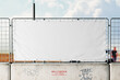 © alex - Advertising banner on the road barrier mockup. 3D rendering