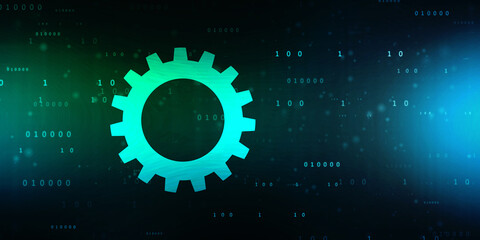 Aufkleber - Process management, optimization operation, fix strategy industry, transmission gears wheel, software update status, Cog Gear Wheel on the technology abstract background
