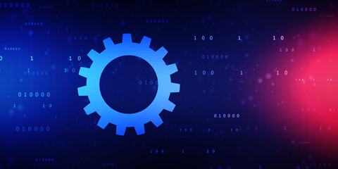 Aufkleber - Process management, optimization operation, fix strategy industry, transmission gears wheel, software update status, Cog Gear Wheel on the technology abstract background