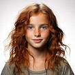 Professional studio head shot of a chipper 10-year-old French girl with an upbeat expression.