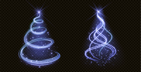 Poster - light christmas tree with blue glitter and sparkle. abstract xmas vector blue glitter decoration on 