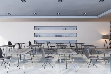 Poster - Modern classroom interior with furniture. Education concept. 3D Rendering.