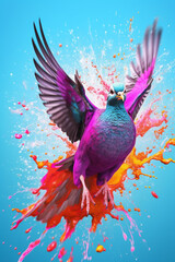 Aufkleber - An abstract surreal photograph of a Pigeon splashed in bright paint, contemporary colors and mood social background.  Generative AI technology.