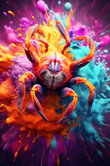 Aufkleber - An abstract surreal photograph of a Tarantula splashed in bright paint, contemporary colors and mood social background. Generative AI technology.