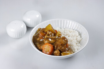 Wall Mural - Japanese Curry Rice with Meat, Carrot and Potato. Japanese Food.