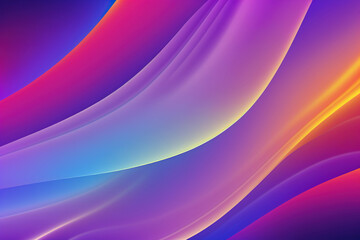 Neon wave abstract background. Blur fluorescent purple pink blue orange color gradient glow curve lines art illustration with free space.