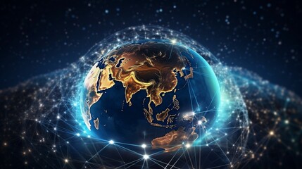 Aufkleber - Generative AI : Communication technology for internet business. Global world network and telecommunication on earth cryptocurrency and blockchain and IoT