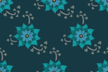 Ethnic Flower pattern seamless embroidery paisley on dark background. Ethnic oriental seamless pattern traditional.Aztec style abstract vector illustration.design for texture,fabric,clothing,wrapping.